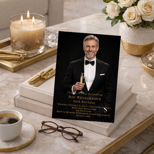 Invitation Photo milestone gold birthday