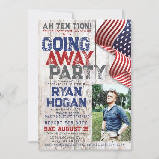 Invitation Photo Militaire Rustique Départ Je Fête D'Adieu (Devant)