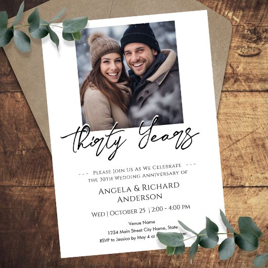 Invitation Photo minimal pour 30e anniversaire