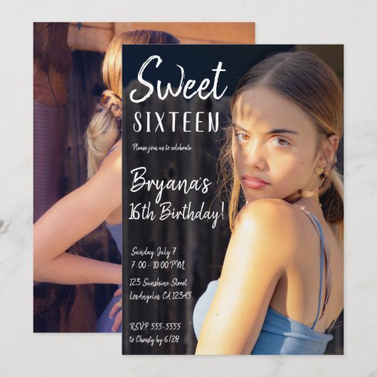 Invitation Photo Minimal tendance Chic Sweet 16 Party Invitat (Devant / Derrière)