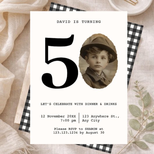 Invitation Photo minimal vintage 50 ans Anniversaire