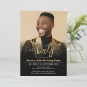 Invitation Photo minimale d'or noir du 30e anniversaire moder (Debout devant)