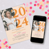 Invitation Photo minimale moderne Orange Girly Graduation Par