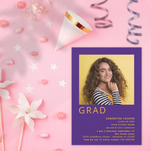 Invitation Photo Minimaliste 2022 Graduation Purple Yellow
