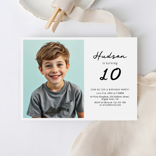 Invitation Photo Minimaliste Boys 10E Anniversaire