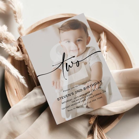 Invitation Photo minimaliste Deuxième anniversaire