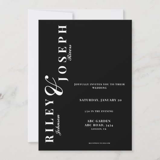 Invitation Photo minimaliste en noir et blanc mariage (Devant)