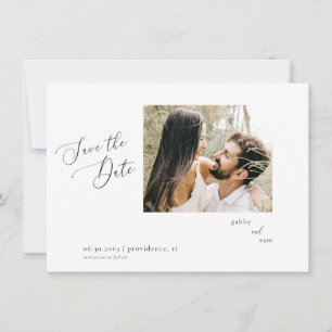 Invitation Photo minimaliste Mariage blanc Enregistrer la Dat