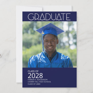Invitation Photo minimaliste Marine Blue Graduation Party