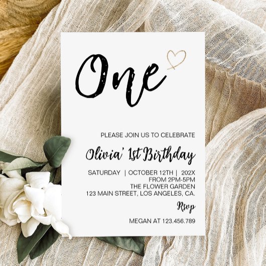 Invitation photo minimaliste moderne 1er anniversa