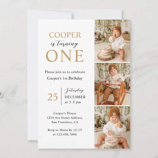 Invitation Photo minimaliste moderne 1er anniversaire (Devant)