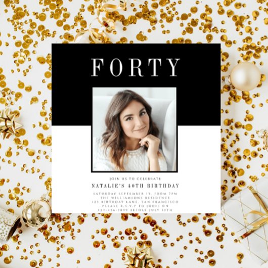 Invitation Photo minimaliste moderne 40e anniversaire
