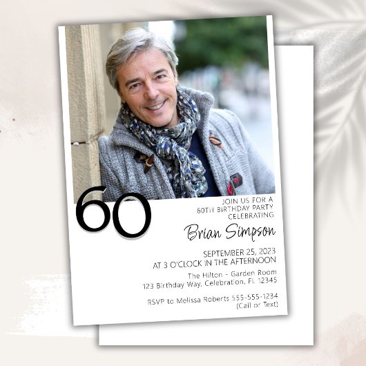 Invitation Photo minimaliste moderne 60e anniversaire