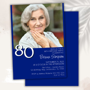 Invitation Photo Minimaliste Moderne Bleu Royal 80 Ans