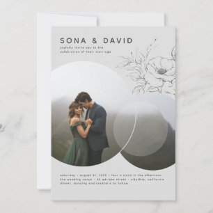 Invitation Photo minimaliste moderne en gris floral Mariage