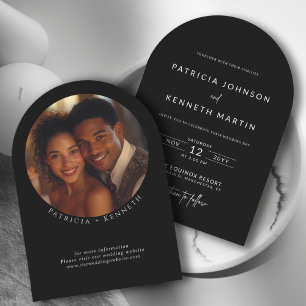 Invitation Photo minimaliste moderne Mariage d'arc noir et bl