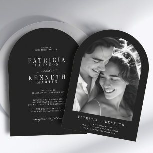 Invitation Photo minimaliste moderne Mariage d'arc noir et bl