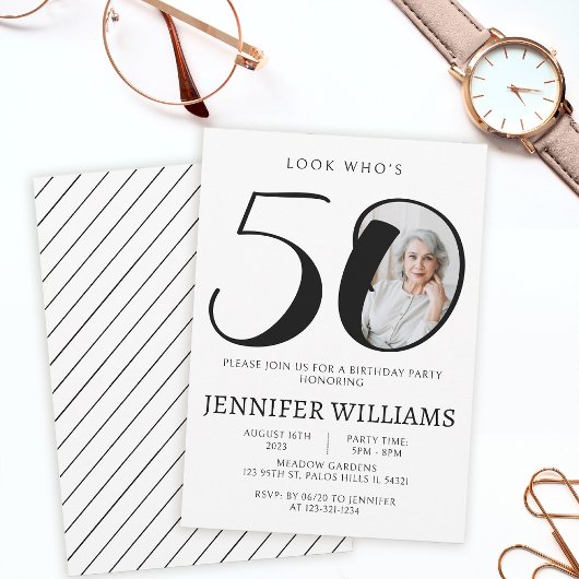 Invitation Photo minimaliste noir blanc 50e anniversaire