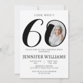 Invitation Photo minimaliste noir blanc 60e anniversaire (Devant)