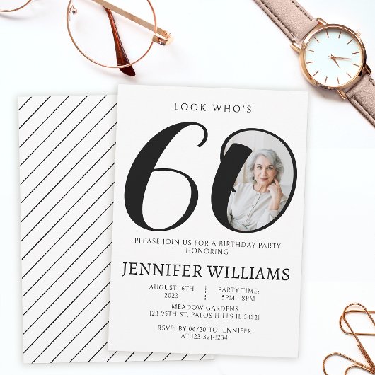 Invitation Photo minimaliste noir blanc 60e anniversaire