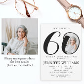 Invitation Photo minimaliste noir blanc 60e anniversaire