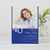 Invitation Photo minimaliste Royal Blue moderne 40e anniversa (Debout devant)