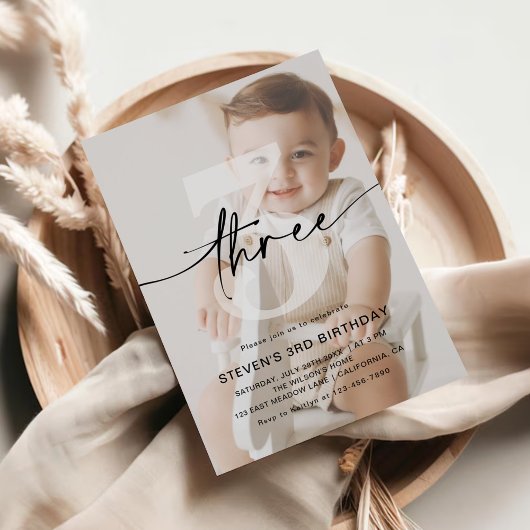 Invitation Photo minimaliste trois 3e anniversaire