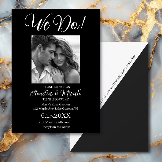 Invitation Photo minimiliste Mariage noir et blanc