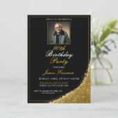 Invitation Photo minimum noir et or 90e anniversaire (Debout devant)