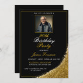 Invitation Photo minimum noir et or 90e anniversaire (Devant / Derrière)