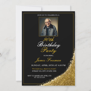 Invitation Photo minimum noir et or 90e anniversaire