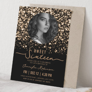Invitation PHOTO Minuit Glam Douce 16e Anniversaire Or