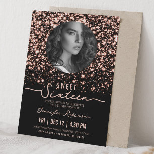 Invitation PHOTO Minuit Glam Douze Ans Anniversaire Rose Gold