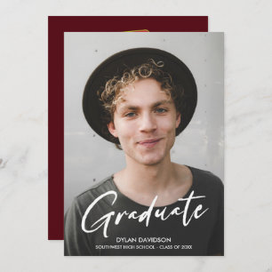 Invitation Photo Modern Script Red Casquette Party Graduation