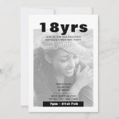 Invitation PHOTO moderne 18e anniversaire NOIR (Devant)
