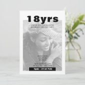 Invitation PHOTO moderne 18e anniversaire NOIR (Debout devant)