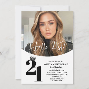 Invitation Photo moderne 21e anniversaire Blanc Noir