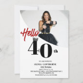 Invitation Photo moderne 40e anniversaire Blanc Noir (Devant)