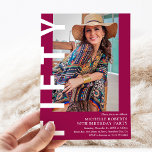Invitation Photo moderne 50th Birthday Party<br><div class="desc">Moderne Invitation 50e Anniversaire - Design dispose d'un arrière - plan rose qui peut être changé à n'importe quelle couleur, une photo de portrait, le texte 'FIFTY' en caractères blancs gras et un élégant modèle de fête d'anniversaire qui peut facilement être personnalisé. Elégant, tendance et parfait pour tout âge !...</div>