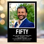 Invitation Photo moderne 50th Birthday Party<br><div class="desc">Cet homme moderne 50th Birthday Bold Type Photo Invitation est parfait pour célébrer l'homme dans votre vie qui a cinquante ans. Le mot "cinquante" est dans une fabuleuse police casquette en blanc sur noir. Vous choisissez la photo qui rend cette invitation unique à votre invité d'honneur. Les modèles sont très...</div>