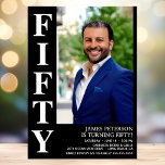 Invitation Photo moderne 50th Birthday Party<br><div class="desc">Cet homme moderne 50th Birthday Bold Type Photo Invitation est parfait pour célébrer l'homme dans votre vie qui a cinquante ans. Le mot "cinquante" est dans une fabuleuse police casquette en blanc sur noir. Vous choisissez la photo qui rend cette invitation unique à votre invité d'honneur. Les modèles sont très...</div>