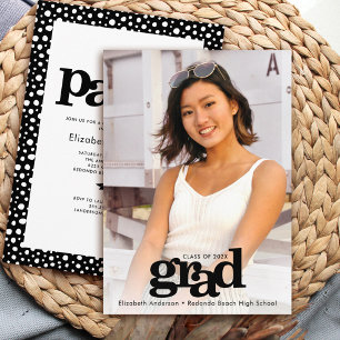 Invitation Photo moderne audacieuse noir blanc gris fête élég