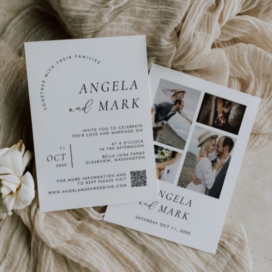 Invitation Photo moderne avec code QR Mariage noir et blanc