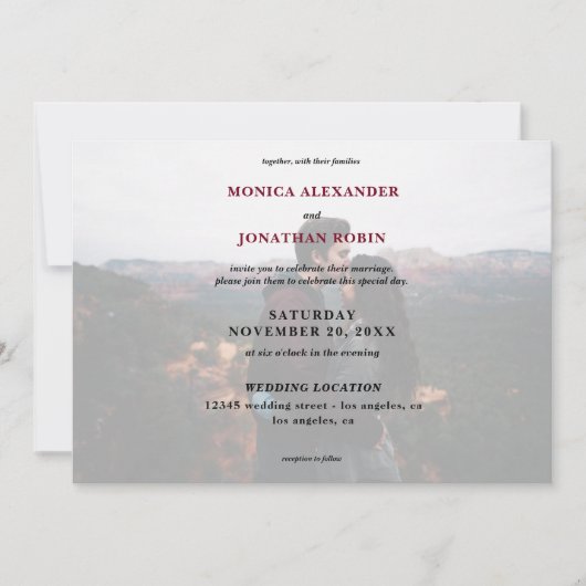 Invitation Photo moderne avec Mariage Bourgogne - Horizontal (Devant)
