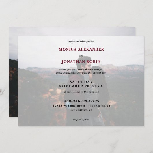 Invitation Photo moderne avec Mariage Bourgogne - Horizontal (Devant / Derrière)