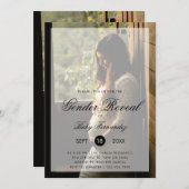 Invitation Photo moderne avec script chic Fête de révélation (Devant / Derrière)