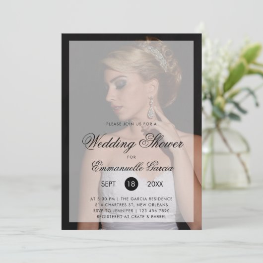 Invitation Photo moderne avec Wedding shower de script chic (Debout devant)