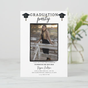 Invitation Photo moderne Black Frame Trendy Graduation Party