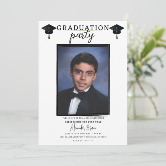 Invitation Photo moderne Black Frame Trendy Graduation Party (Debout devant)