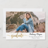 Invitation Photo moderne Black Gold Balloon Script Graduation (Devant)